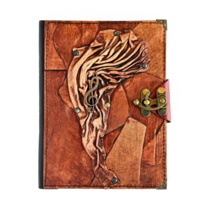 Metal Sol Anahtarı Detaylı El Yapımı Büyük Boy Deri Defter 1