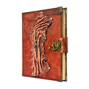 Sol Anahtarı Detaylı El Yapımı Orta Boy Deri Defter 2