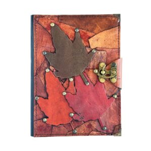 Yaprak Detaylı El Yapımı Büyük Boy Deri Defter 1