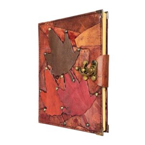 Yaprak Detaylı El Yapımı Büyük Boy Deri Defter 2