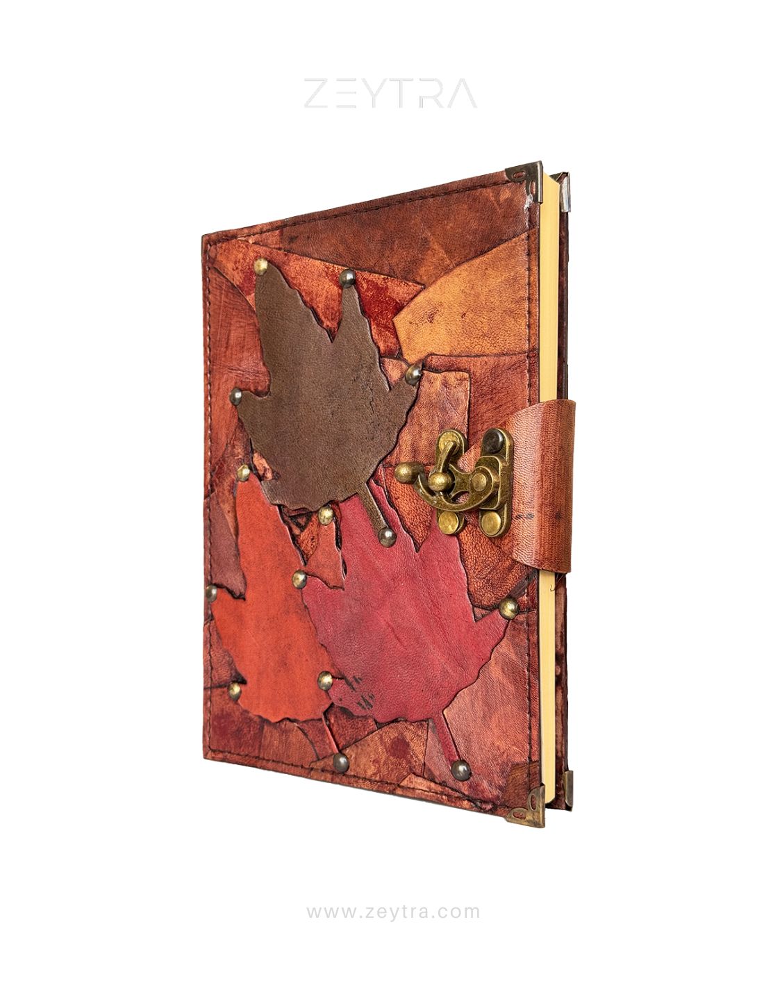 Yaprak Detaylı El Yapımı Büyük Boy Deri Defter 2 Yaprak Detaylı El Yapımı Büyük Boy Deri Defter 2