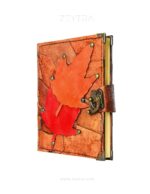 Yaprak Detaylı El Yapımı Orta Boy Deri Defter 2
