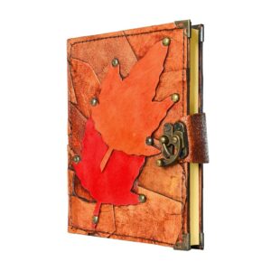 Yaprak Detaylı El Yapımı Orta Boy Deri Defter 2