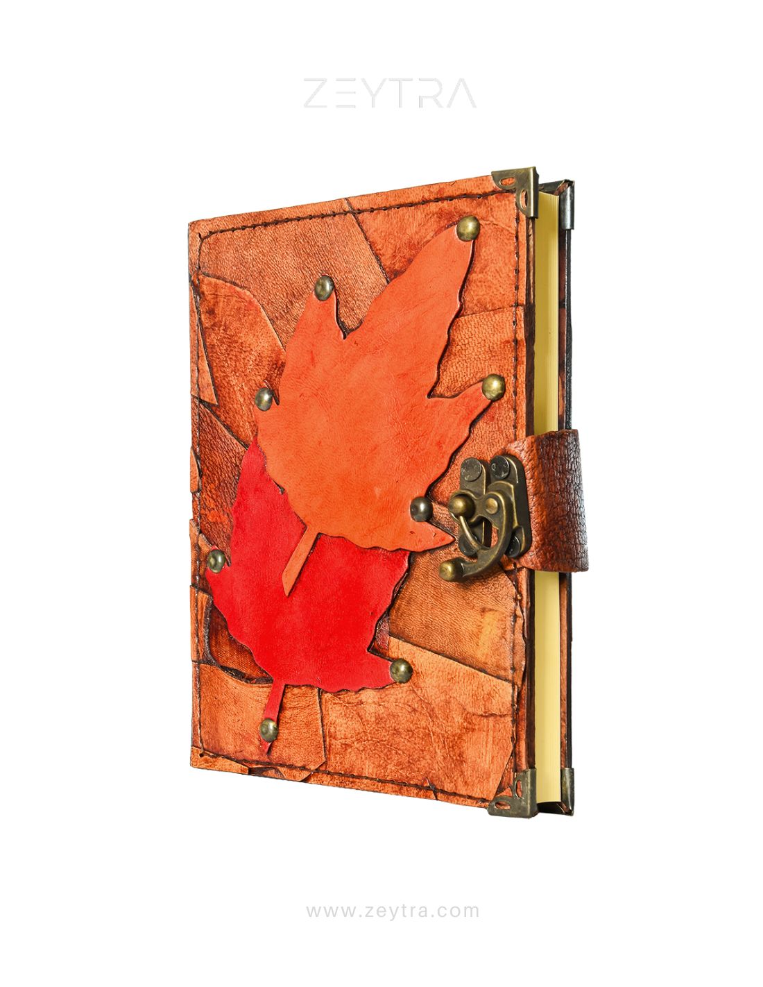 Yaprak Detaylı El Yapımı Orta Boy Deri Defter 2 Yaprak Detaylı El Yapımı Orta Boy Deri Defter 2