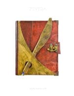 Yeşil Kalem Detaylı El Yapımı Orta Boy Deri Defter 1